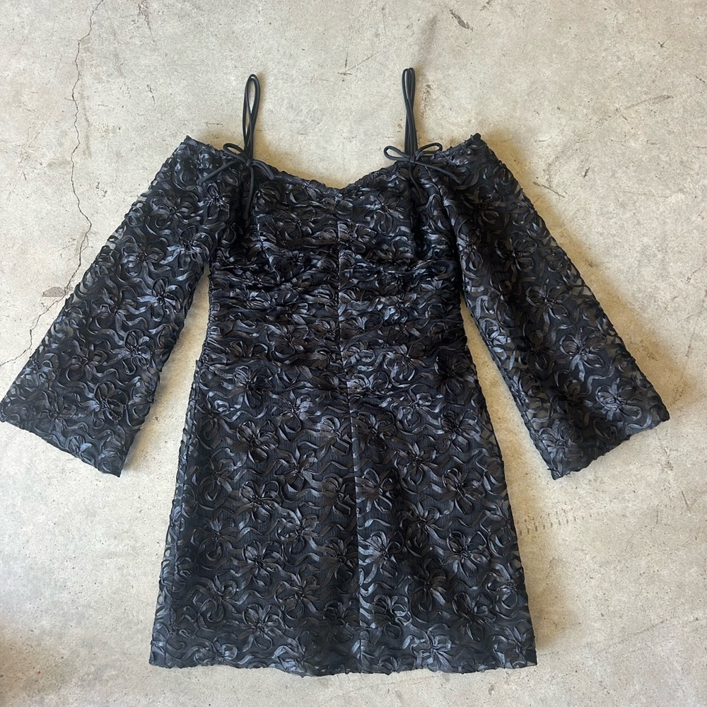 Ganni Black Lace Lined Long Sleeve Mini Dress Like New